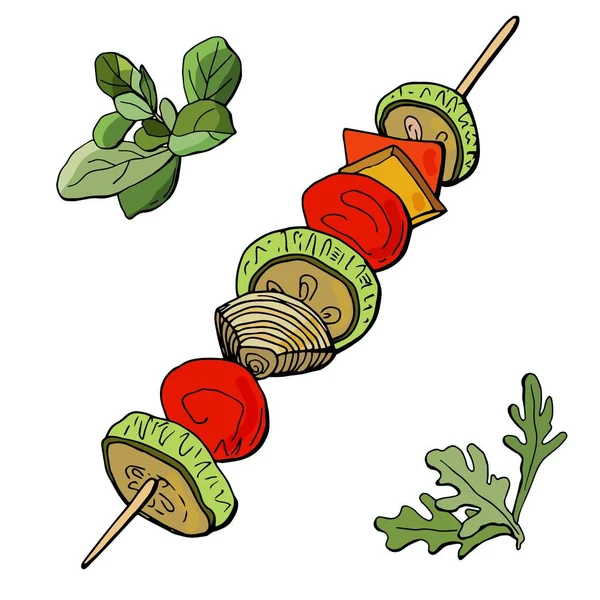 Verduras Parrilla Tomates Cebollas Pimientos Mejorana Rúcula Sin Carne Ilustración — Archivo Imágenes Vectoriales