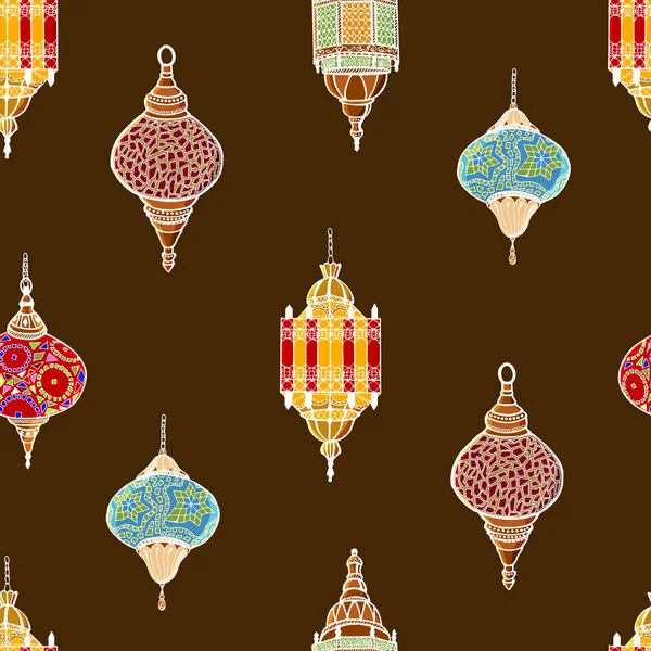 Lanternes Sans Couture Pour Les Vacances Ramadan Réalisé Dans Style — Image vectorielle