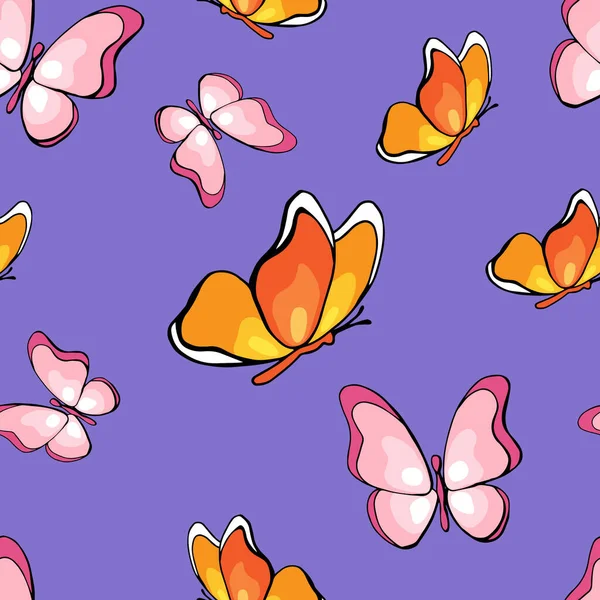 Nahtloses Muster Von Schmetterlingen Sommerdruck Illustration Cartoonstil Aktienillustration Design Für — Stockvektor