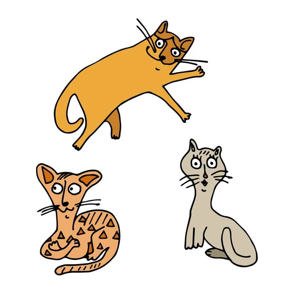Tre Katter Isolerad Vit Bakgrund — Stock vektor
