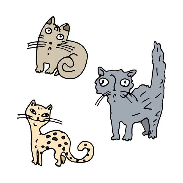 Set of stylized cats. White background, isolate. Cartoon style. Stock illustration.