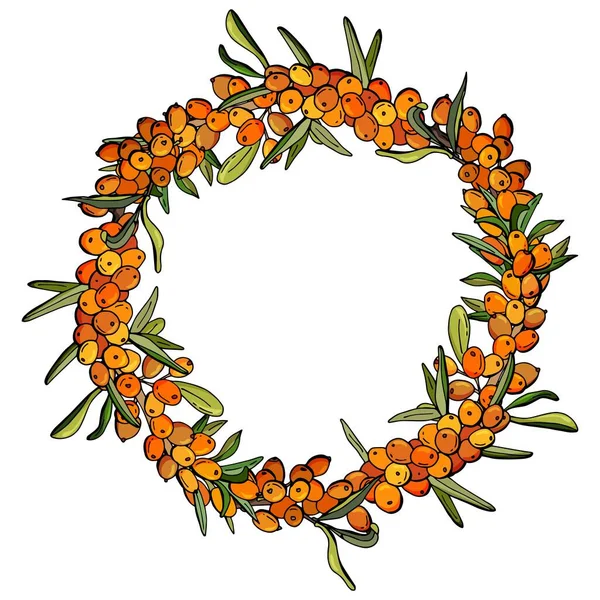 Wreath Sea Buckthorn Berries Cartoon Style Stock Illustration — Stock Vector