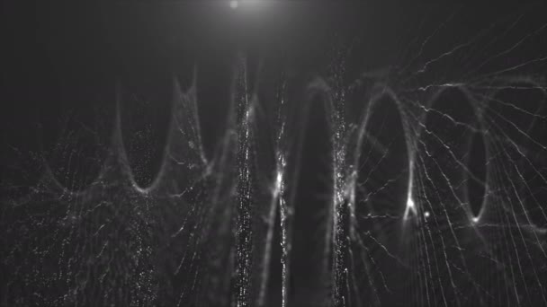 4K形場の粒子と深さ抽象銀河 星雲背景 光の光が輝き 焦点から徐々に素敵な魔法の宇宙表面ダークマイクロワールドサイバーホログラフィック — ストック動画