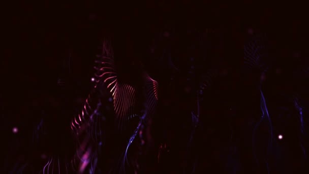4K Forme Particules et profondeur de champ galaxie abstraite, espace, fond de nébuleuse. Agitant des rayons lumineux bleus, hors foyer lentement belle surface cosmos magique sombre micromonde cyber holographique .