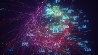 Dijital ağ teknolojisinin yükselen veri iletişiminin (doğum) arkaplan hareketli grafik tasarımı yüksek teknoloji görselleştirmeleri ve bilgilendirme bilgileri bilgi web grafikleri veri bulutu.