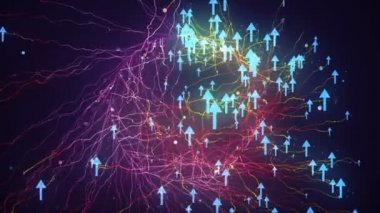 Dijital ağ teknolojisinin yükselen veri iletişiminin (doğum) arkaplan hareketli grafik tasarımı yüksek teknoloji görselleştirmeleri ve bilgilendirme bilgileri bilgi web grafikleri veri bulutu.