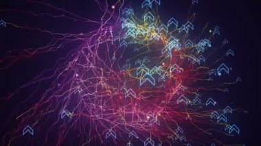 Dijital ağ teknolojisinin yükselen veri iletişiminin (doğum) arkaplan hareketli grafik tasarımı yüksek teknoloji görselleştirmeleri ve bilgilendirme bilgileri bilgi web grafikleri veri bulutu.