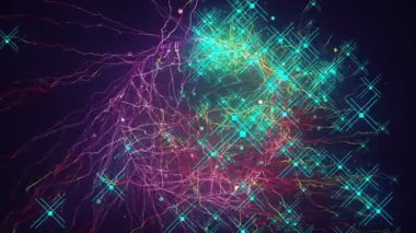 Dijital ağ teknolojisinin yükselen veri iletişiminin (doğum) arkaplan hareketli grafik tasarımı yüksek teknoloji görselleştirmeleri ve bilgilendirme bilgileri bilgi web grafikleri veri bulutu.