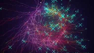 Dijital ağ teknolojisinin yükselen veri iletişiminin (doğum) arkaplan hareketli grafik tasarımı yüksek teknoloji görselleştirmeleri ve bilgilendirme bilgileri bilgi web grafikleri veri bulutu.