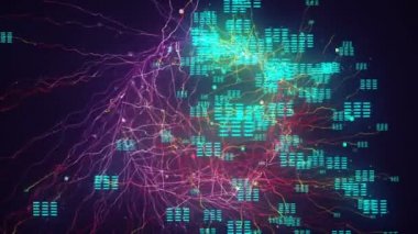 Dijital ağ teknolojisinin yükselen veri iletişiminin (doğum) arkaplan hareketli grafik tasarımı yüksek teknoloji görselleştirmeleri ve bilgilendirme bilgileri bilgi web grafikleri veri bulutu.