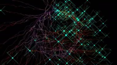 Dijital ağ teknolojisinin yükselen veri iletişiminin (doğum) arkaplan hareketli grafik tasarımı yüksek teknoloji görselleştirmeleri ve bilgilendirme bilgileri bilgi web grafikleri veri bulutu.