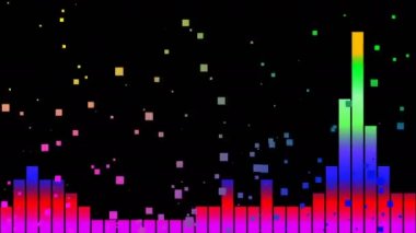 Ses Equalizer çubukları ses dalgaları tasarlar, konser, parti, gece kulübü, TV şovu, müzik festivali, dj, başlık, dvd, vj haritalama için disko grafik hareket arkaplanı oluşturur. Öndeki ekranlarda çok güzel görünüyor..