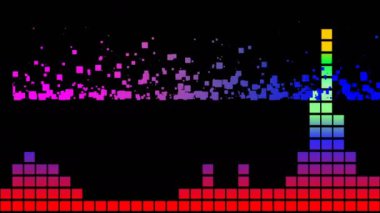 Ses Equalizer çubukları ses dalgaları tasarlar, konser, parti, gece kulübü, TV şovu, müzik festivali, dj, başlık, dvd, vj haritalama için disko grafik hareket arkaplanı oluşturur. Öndeki ekranlarda çok güzel görünüyor..