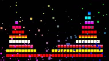 Ses Equalizer çubukları ses dalgaları tasarlar, konser, parti, gece kulübü, TV şovu, müzik festivali, dj, başlık, dvd, vj haritalama için disko grafik hareket arkaplanı oluşturur. Öndeki ekranlarda çok güzel görünüyor..