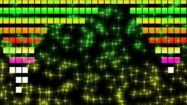 Ses Equalizer çubukları ses dalgaları tasarlar, konser, parti, gece kulübü, TV şovu, müzik festivali, dj, başlık, dvd, vj haritalama için disko grafik hareket arkaplanı oluşturur. Öndeki ekranlarda çok güzel görünüyor..