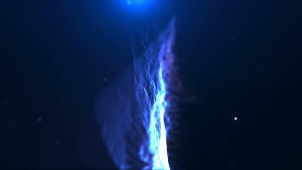 4K形場の粒子と深さ抽象銀河 星雲背景 ゆっくりと素敵な魔法の宇宙表面暗いマイクロワールドサイバーホログラフィックの焦点から 輝く光線が赤く振れる — ストック動画