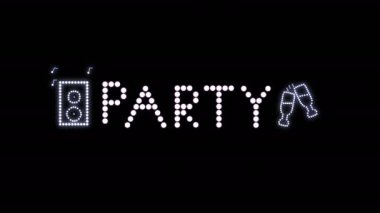 Parti Metni İşaretli Kusursuz Döngü Animasyon Ampulleri LED pikseller, yanıp sönen ışıklar reklam pankartı. Hafif Metin. Dijital Ekran. Portföyümde daha fazla TEXTS mevcut. 