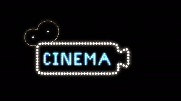 Cine Signo Texto Sin Costuras Bombillas Animación Loop Pixeles Led — Vídeos de Stock