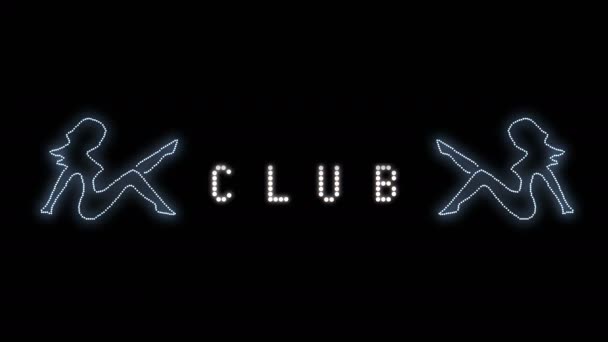 Club Signo Texto Seamless Loop Bombillas Animación Píxeles Led Luz — Vídeos de Stock