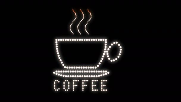 Kaffe Textskylt Sömlös Loop Animation Lampor Led Pixlar Ljus Blinkande — Stockvideo