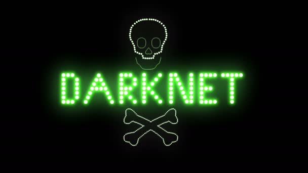 Вивіска Darknet Text Безшовна Петля Анімації Лампочки Світлодіодні Пікселі Спалахи — стокове відео