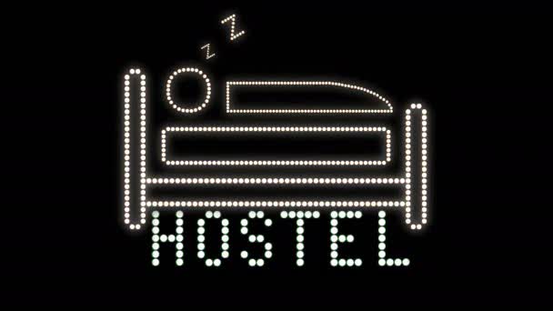 Hostel Textschild Seamless Loop Animation Lampen Led Pixel Licht Blinkt — Stockvideo