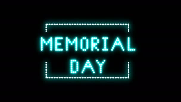 Memorial Day Tekstbord Naadloze Lus Animatielampjes Led Pixels Knipperend Licht — Stockvideo