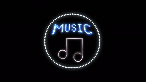 Music Text Sign Bezešvé Animace Žárovky Led Pixely Blikající Světla — Stock video