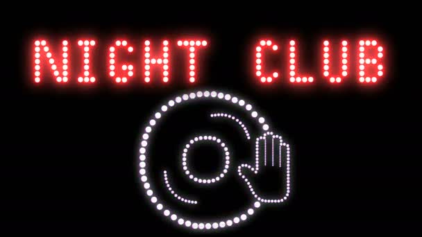 Night Club Tekstbord Naadloze Lus Animatie Lampen Led Pixels Licht — Stockvideo