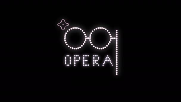 Opera Tekst Teken Naadloze Loop Animatie Gloeilampen Led Pixels Licht — Stockvideo