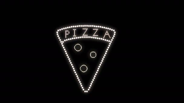 Pizza Tekstbord Naadloze Lus Animatie Lampen Led Pixels Licht Knipperend — Stockvideo