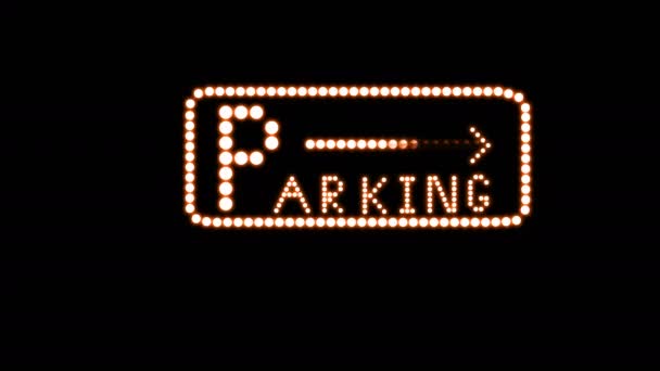 Парковка Текстовий Знак Безшовна Петля Анімації Лампочки Світлодіодні Пікселі Спалахи — стокове відео