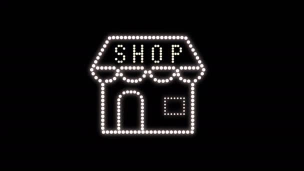 Shop Text Sign Lampadine Animazione Seamless Loop Led Pixel Lampeggiante — Video Stock