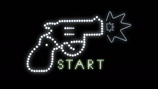 Запуск Текстовий Знак Безшовні Петлі Анімації Лампочки Світлодіодні Пікселі Спалахи — стокове відео
