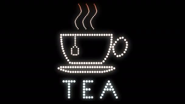 Tea Text Sign Naadloze Lus Animatielampjes Led Pixels Knipperend Licht — Stockvideo