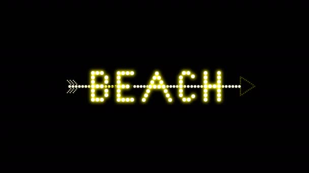 Пляжный Текстовый Знак Бесшовные Луковицы Анимации Петли Светодиодные Пиксели Мигающие — стоковое видео