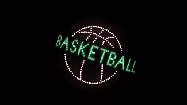 Baloncesto Signo Texto Bombillas Animación Seamless Loop Pixeles Led Luz — Vídeos de Stock