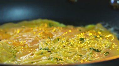 Yakından Tavuk Şnitzel. Yakın plan yiyecek. Yemek pişirme süreci. Şef Aşçılık Tabağı. Şef yemek hazırlıyor. (Kızıl Ejder Kamerası, Yavaş Hareket, Sinema Kaliteli Makro Görüntüler).
