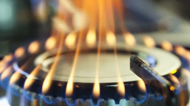 Gaz Ocağı Ateşi Kapatın Yakın Çekim Yemek Yemek Pişirme Süreci — Stok video
