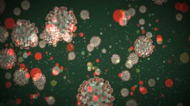 Coronavirus Covid-19 virüsü 2019-ncov pnömoni kanında. Tıbbi Virüs gerçekçi bir model. Kusursuz döngülü Coronavirus animasyonu. Mikroorganizmalar, Patojen bakterileri. Parçacıklar.