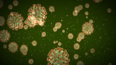 Coronavirus Covid-19 virüsü 2019-ncov pnömoni kanında. Tıbbi Virüs gerçekçi bir model. Kusursuz döngülü Coronavirus animasyonu. Mikroorganizmalar, Patojen bakterileri. Parçacıklar.