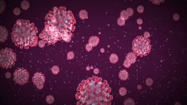 Coronavirus Covid-19 virüsü 2019-ncov pnömoni kanında. Tıbbi Virüs gerçekçi bir model. Kusursuz döngülü Coronavirus animasyonu. Mikroorganizmalar, Patojen bakterileri. Parçacıklar.