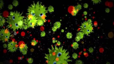 Coronavirus Covid-19 virüsü 2019-ncov pnömoni kanında. Tıbbi Virüs gerçekçi bir model. Kusursuz döngülü Coronavirus animasyonu. Mikroorganizmalar, Patojen bakterileri. Parçacıklar.