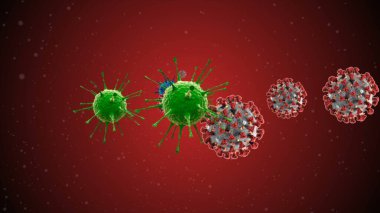 Coronavirus Covid-19 enfekte virüs 2019-ncov pnömoni kanında. Tıbbi Virüs gerçekçi bir model. Coronavirus duvar kağıdı. Mikroorganizmalar, Patojen bakterileri. Parçacıklar.