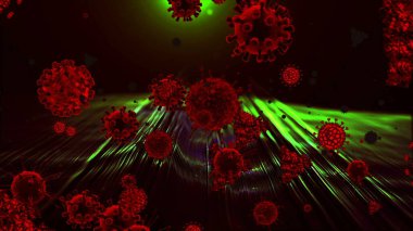 Coronavirus, covid-19 hücreleri, bakteriler, renkli arka planda yüzen bakteriler. Virüs mikro hücre modelleri. Emoji, charachters, ncov gülümseme, covid-19 mikroorganizma bakteri hücreleri mikroskop altında görüş altında.