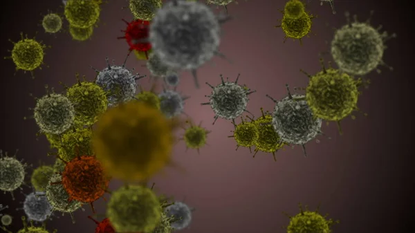 Coronavirus Covid 19の画像感染症ウイルス2019 Ncv肺炎の血液中 医学ウイルスの現実的なモデル コロナウイルス壁紙 微生物病原菌 カラフルな粒子コロナウイルスイラスト — ストック写真