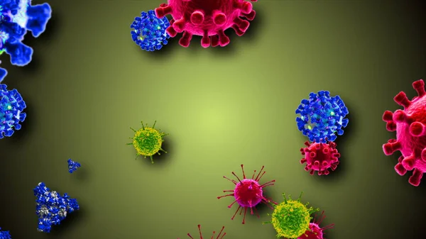 Illustration Coronavirus Covid Cells Bacteria Bacterium Floating Colored Background Virus — Stock Photo, Image