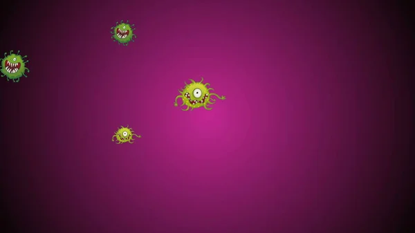 Illustration of coronavirus, covid-19 cells, bacteria, bacterium floating on colored background. Virus micro cell models. Emoji, charachters, smiles of ncov, covid-19 microorganism bacteria cells under microscope view.