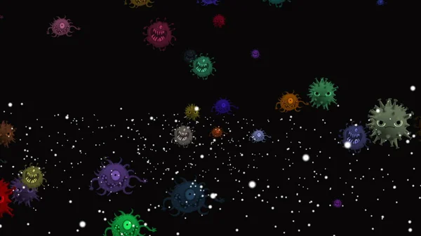 Εικονογράφηση Του Coronavirus Covid Κύτταρα Βακτήρια Βακτήριο Επιπλέουν Έγχρωμο Φόντο — Φωτογραφία Αρχείου