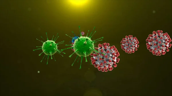 Ilustración Coronavirus Células Covid Bacterias Bacterias Flotando Sobre Fondo Color —  Fotos de Stock
